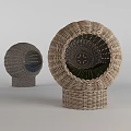 Woven Dome Shaped Pet Furniture With Light Dark Colors And Soft Green Cushion Interior