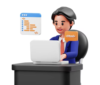Man Working on Laptop with Calendar Displaying Tasks and Html Tag 3d model