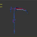 Red Mechanical Scythe Weapon With Metal Structure And Black Blades Design