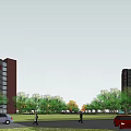 Modern High Rise Residential Complex With Green Landscape And Riverfront Area