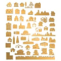 Wooden House Shaped Wall Decor with Various Building Silhouettes for Home Decoration