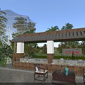 Traditional Pavilion Outdoor Leisure Space With Tile Roof Green Plants Stone Pavement And Seating