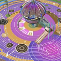 Colorful Children's Play Area With Circular Floor Design Carousel Structure And Slide