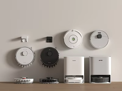 Smart Cleaning Robots With Base Stations Wall Mounted Accessories And Different Colors 3d model
