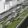 Modern Commercial Landscape Design Featuring Buildings Roads Green Spaces And Transportation