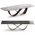 Modern Rectangular Marble Dining Tables With Unique Curved Crossed Metal Bases For Home Dining Rooms