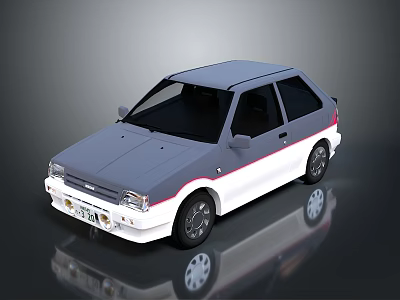 Vintage Gray And White Hatchback Car With Sleek Front Design And Sporty Wheels 3d model