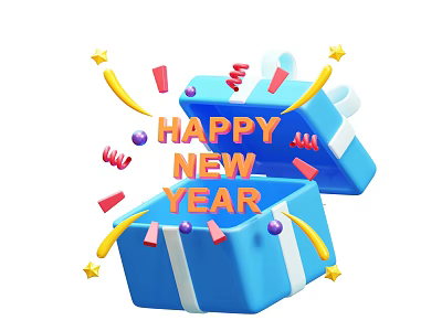 New Year Festive Decorative Ornament Set With Blue Gift Boxes Stars And Ribbons 3d model