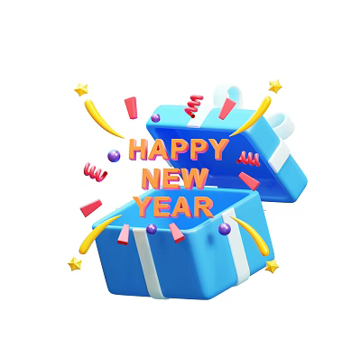 New Year Festive Decorative Ornament Set With Blue Gift Boxes Stars And Ribbons 3d model