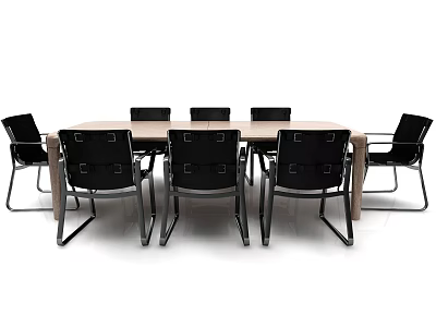 Modern Rectangular Dining Table Set With Black Chairs And Metal Frame 3d model