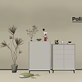 Poliform White Console And Side Cabinets With Decorative Items And Potted Plants 3d model