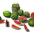 Fresh Watermelon Varieties Whole And Sliced Juicy Red Flesh Displayed With Green Rind And Basket