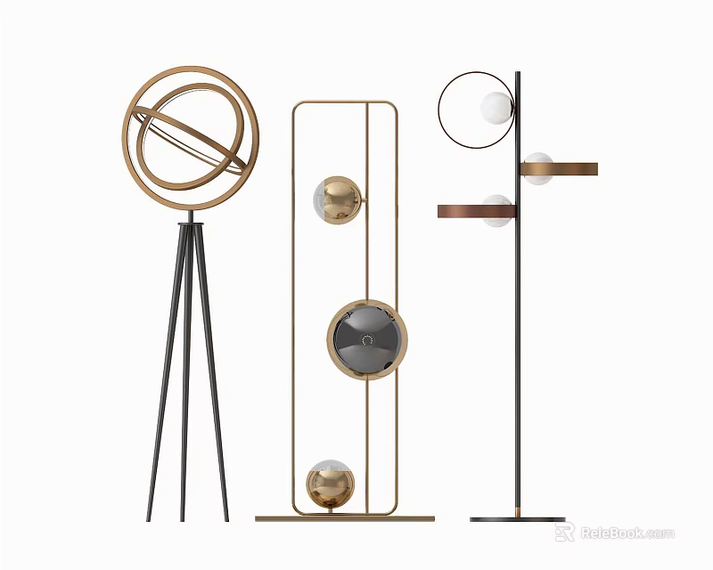 Modern Floor Lamps With Metal Stands And Spherical Geometric Design 3d model 