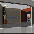 Modern Public Office Space With Glass Doors Wooden Walls Orange Accents Lighting And Green Plants