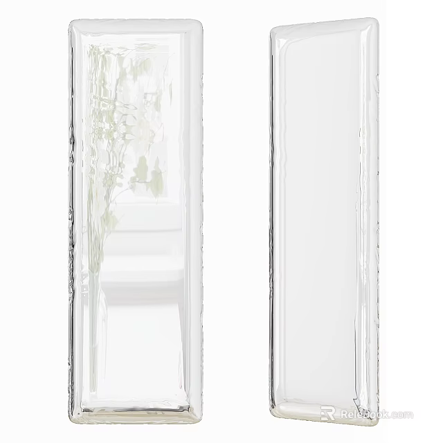 Elegant White Framed Full Length Mirror With Green Plant Reflection In Living Room 3d model 