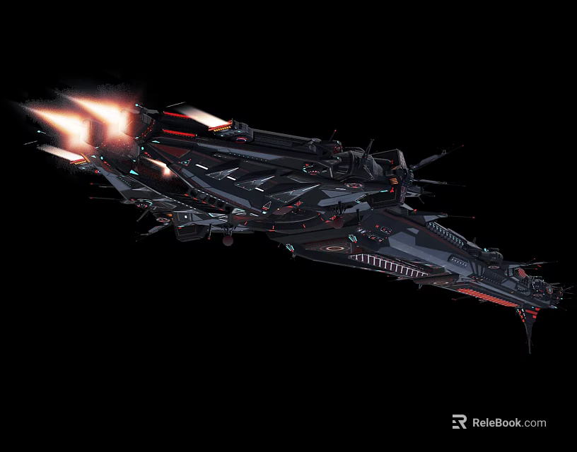 Futuristic Sci-Fi Spaceship Design With Flaming Thrusters And Mechanical Details 3d model 