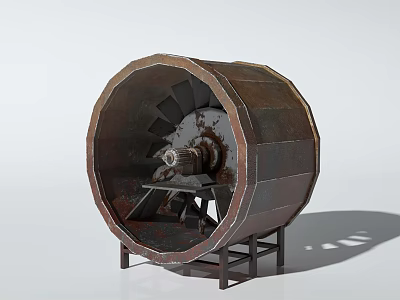 Large Industrial Equipment Rotary Drum With Metal Construction Support Frame And Internal Blades 3d model