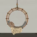 Natural Wooden Round Hanging Chair with Rattan Design for Indoor Living Space