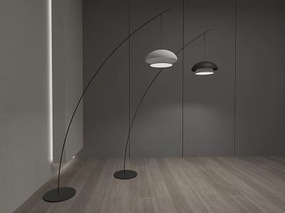 Modern Arched Floor Lamps With Black Stand And White Black Shades In Living Room Interior 3d model