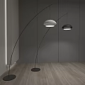 Modern Arched Floor Lamps With Black Stand And White Black Shades In Living Room Interior