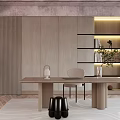 Modern Office Interior Design With Wooden Table Minimal Furniture Decorative Bookshelf Potted Plant Warm Lighting