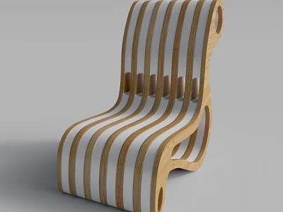 Stylish Striped Wooden Leisure Chair With Curved Design And Natural Wood Slats 3d model