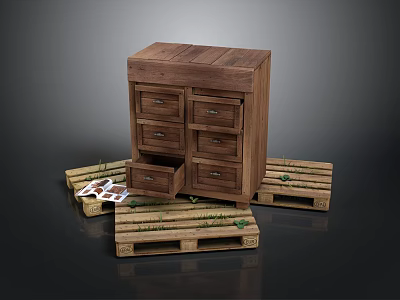 Rustic Wooden Chest of Drawers with Multiple Drawers on Wooden Pallets 3d model