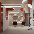 Modern Upscale Beauty Hair Salon Interior Design With Chic Circular Lighting Decor And Comfortable Hairdressing Chairs