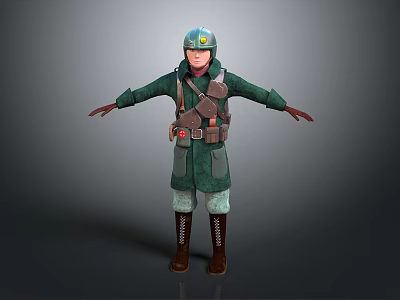 Man In Green Military Uniform With Blue Helmet And Brown Equipment Standing Arms Outstretched 3d model