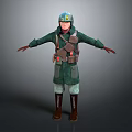 Man In Green Military Uniform With Blue Helmet And Brown Equipment Standing Arms Outstretched