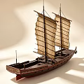 Traditional Wooden Ship Model With Two Sails And Decorative Hull Design