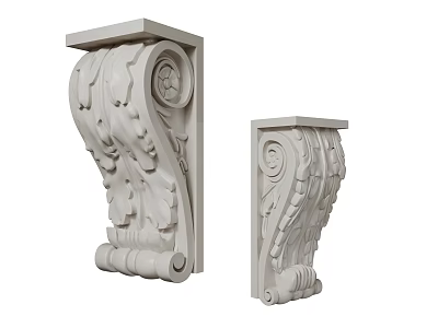 Classical White Column Capitals With Intricate Carved Scrolls And Leaf Patterns 3d model
