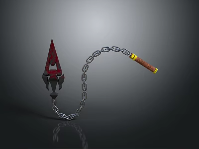 Spiked Chain Weapon With Metal Chain And Yellow Wrapped Wooden Handle 3d model