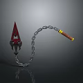 Spiked Chain Weapon With Metal Chain And Yellow Wrapped Wooden Handle