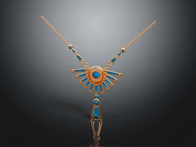Elegant Gold Necklace With Central Blue Gem Radiant Gold Accents Teardrop Stones 3d model