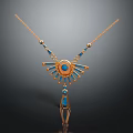 Elegant Gold Necklace With Central Blue Gem Radiant Gold Accents Teardrop Stones