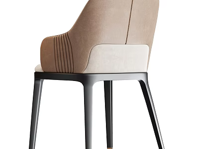 Modern Curved Back Dining Chair Upholstered In Brown Beige Fabric With Black Metal Legs 3d model