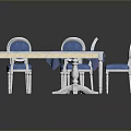 Various Dining Tables With Blue Chairs Round Rectangular Shapes And White Tabletops 3d model