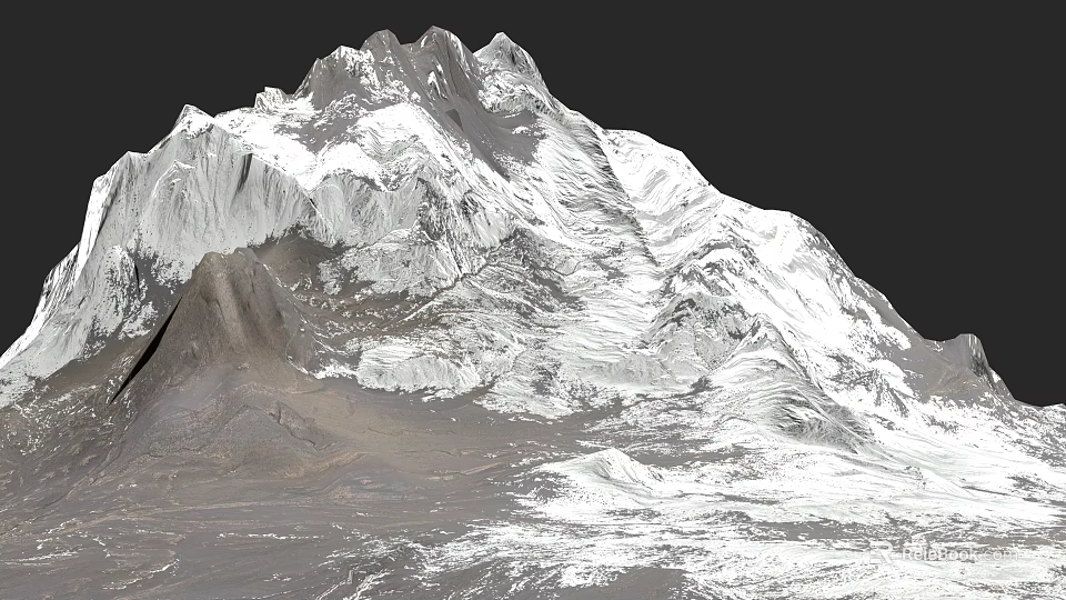 Scenic Rural Landscape With Snowy Mountain Peaks And Rugged Snow Covered Terrain 3d model 