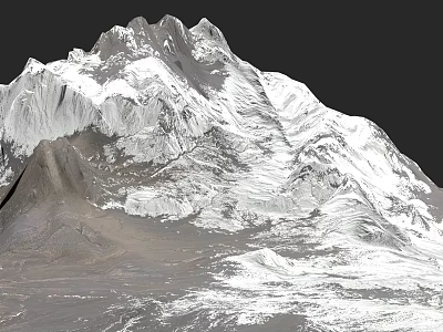 Scenic Rural Landscape With Snowy Mountain Peaks And Rugged Snow Covered Terrain 3d model
