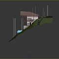Detached Villa With Red Roof Blue Swimming Pool And Green Lawn On Hilly Terrain