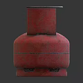 Red Rustic Propane Gas Cylinder With Metal Handle And Worn Surface