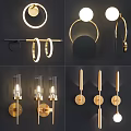 Contemporary Wall Lamps With Gold Black Circular Rings Linear Stems And Glass Shades For Interior Decor