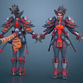 Futuristic Character Design With Tiger Creature Elements And Red Black Armor Details 3d model