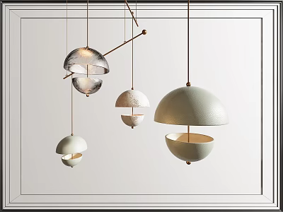 Modern Artistic Pendant Lights With Spherical Glass And Hemispherical Metal Shades 3d model