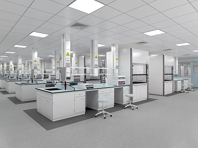 Modern Laboratory With Workbenches Cabinets And Equipment 3d model