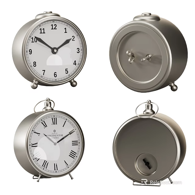 Table And Pocket Watch Style Metal Clocks With Roman Arabic Numerals And Classic Design 3d model 
