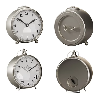 Table And Pocket Watch Style Metal Clocks With Roman Arabic Numerals And Classic Design 3d model