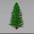 Green Christmas Tree Decorated With Red Gold Ornaments White Lights And Red Gift Box