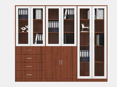 Modern Wooden Bookcase With Glass Doors Drawers And Storage For Books Decorative Items 3d model